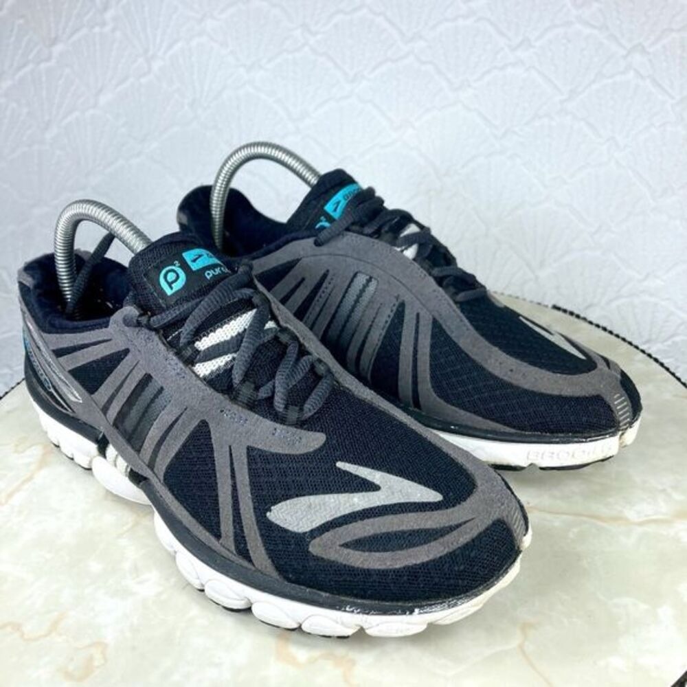 Brooks Pure Cadence P2 Running Shoes Women 8 Black Charcoal Teal Sporty Sneakers